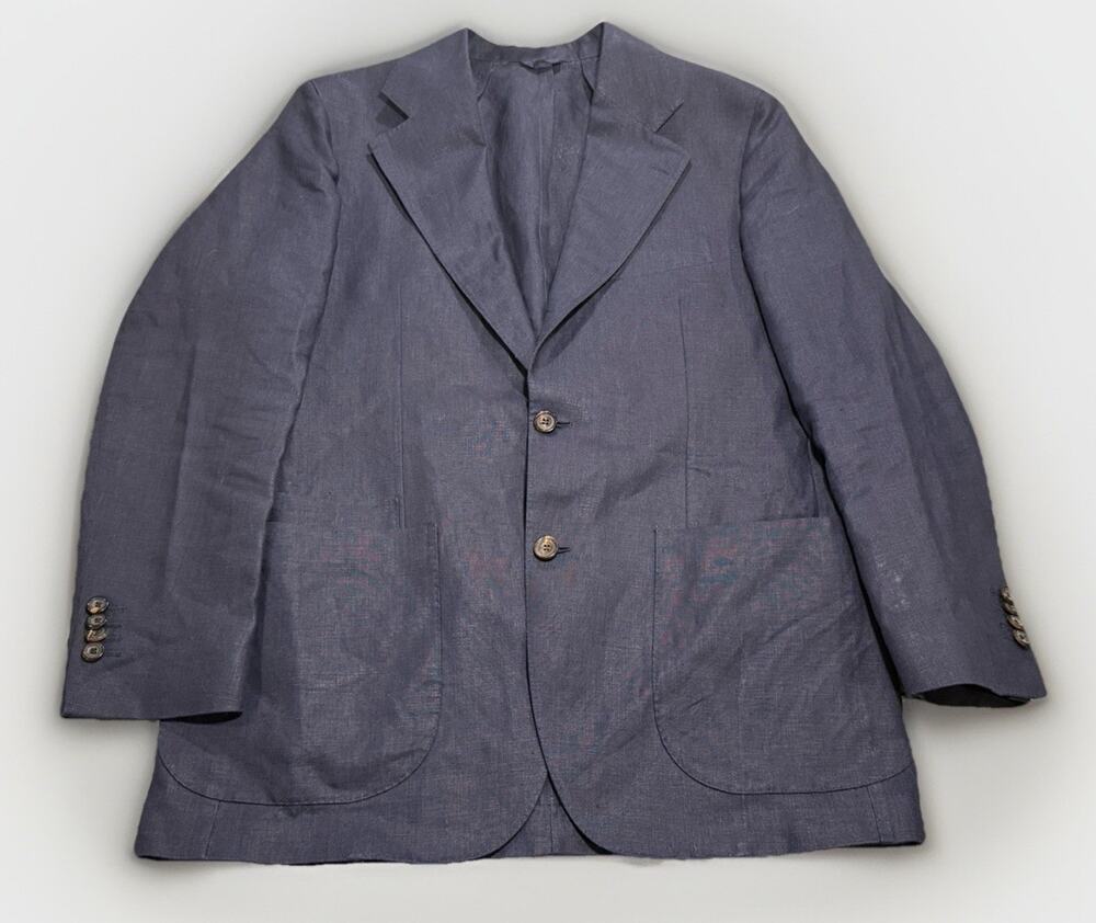 Drakes Sport Coat Blazer 100% Linen 43R (48 IT) Made in Italy Blue Unstructured
